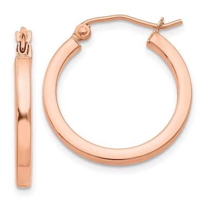 Curata 14k Rose Gold Light Weight Square Tube Hoop Earrings - 20mm