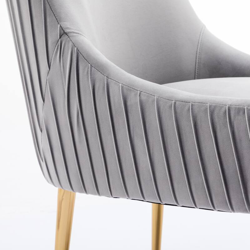 SEYNAR Modern Glam Boucle Pleated Velvet Dining Chair or Vanity Chair Set of 2 with Rear Handle