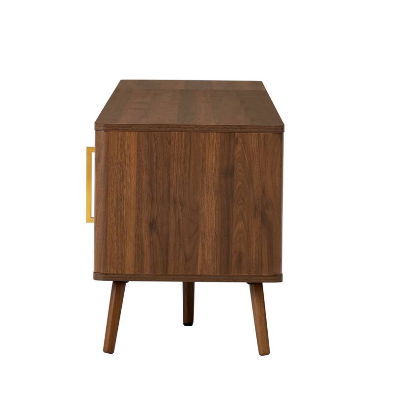 Walnut TV Stand Media Console Table for Living Room, Mid Century Modern Entertainment Center with Storage