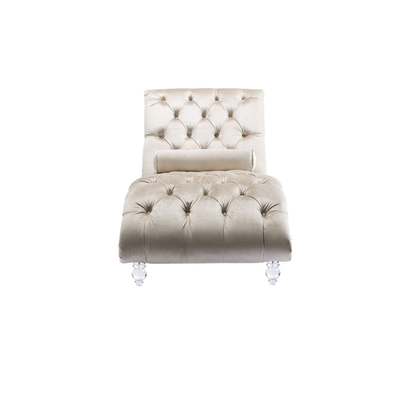 Beige Modern 63.98" Upholstered Buttons Tufted Chaise Lounge Chair with Pillow and Acrylic Legs