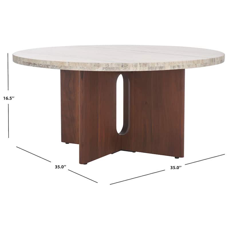 SAFAVIEH Couture Shayna Solid Wood/Travertine Coffee Table - 35Wx35Dx17H