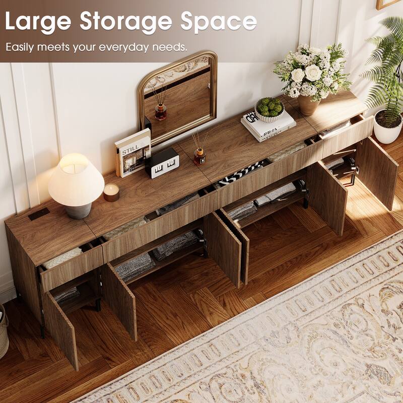 94.5" Modern Wood Drawer Dresser With Reeded Design, Minimalist Dresser Organizer Storage Cabinet