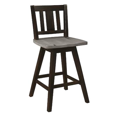 Ati Swivel Counter Height Chair Set of 2, Slatted Black Wood, Gray