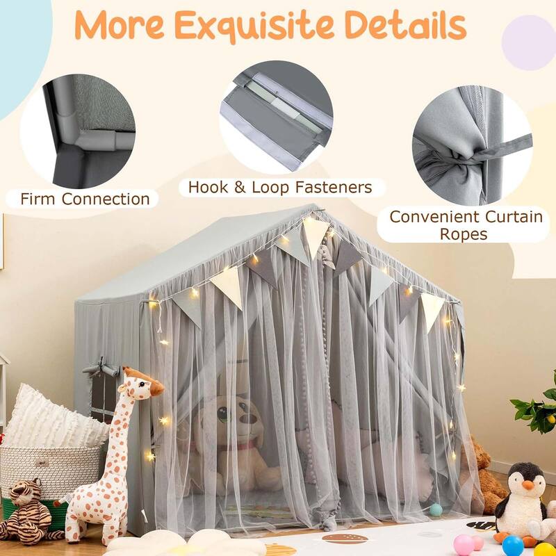 Kids Indoor Playhouse Toddler Play Tent w/ Windows & Cotton Mat