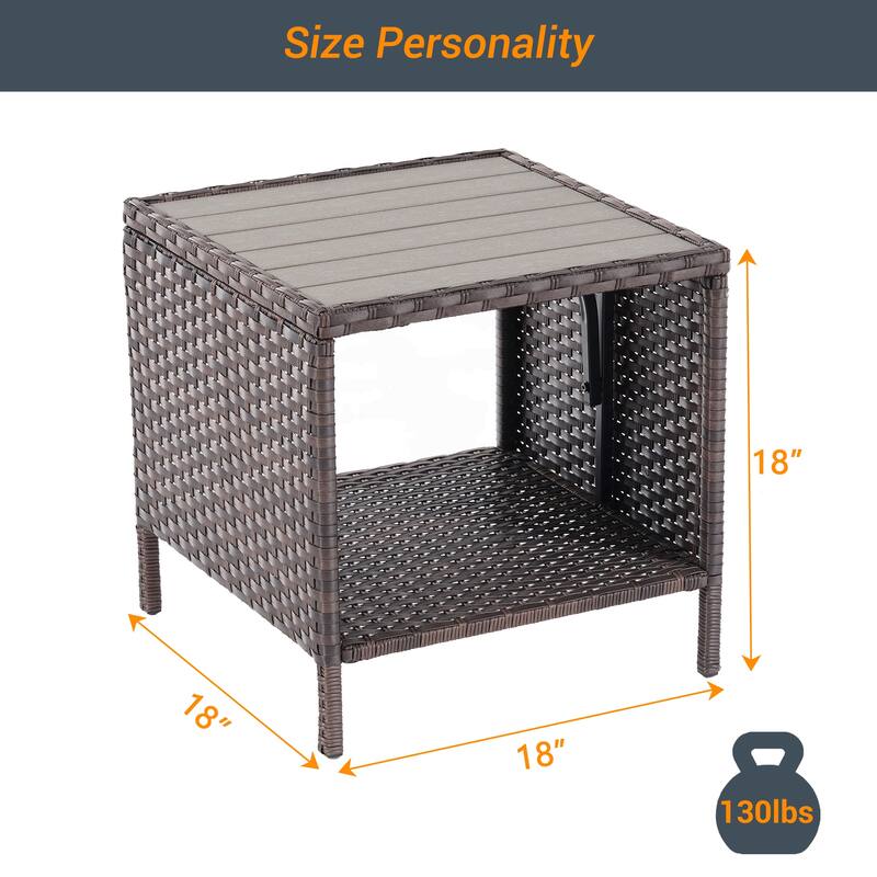 LIVOOSUN Patio HIPS Side Table, Square Coffee Table,Rattan End Table