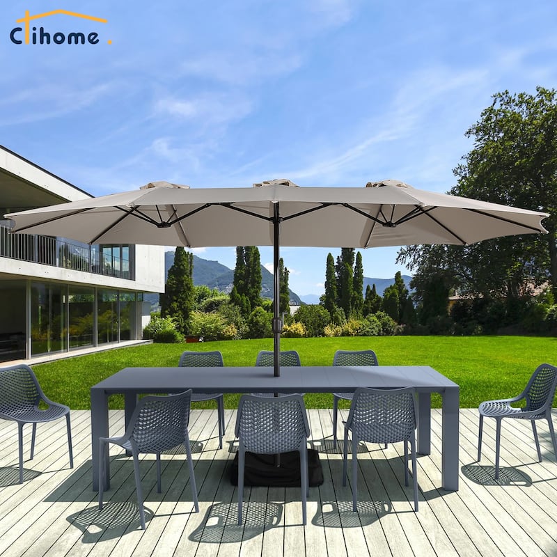 Clihome 15Ft Double-Sided Patio Market Umbrella, Outdoor Umbrella with Base