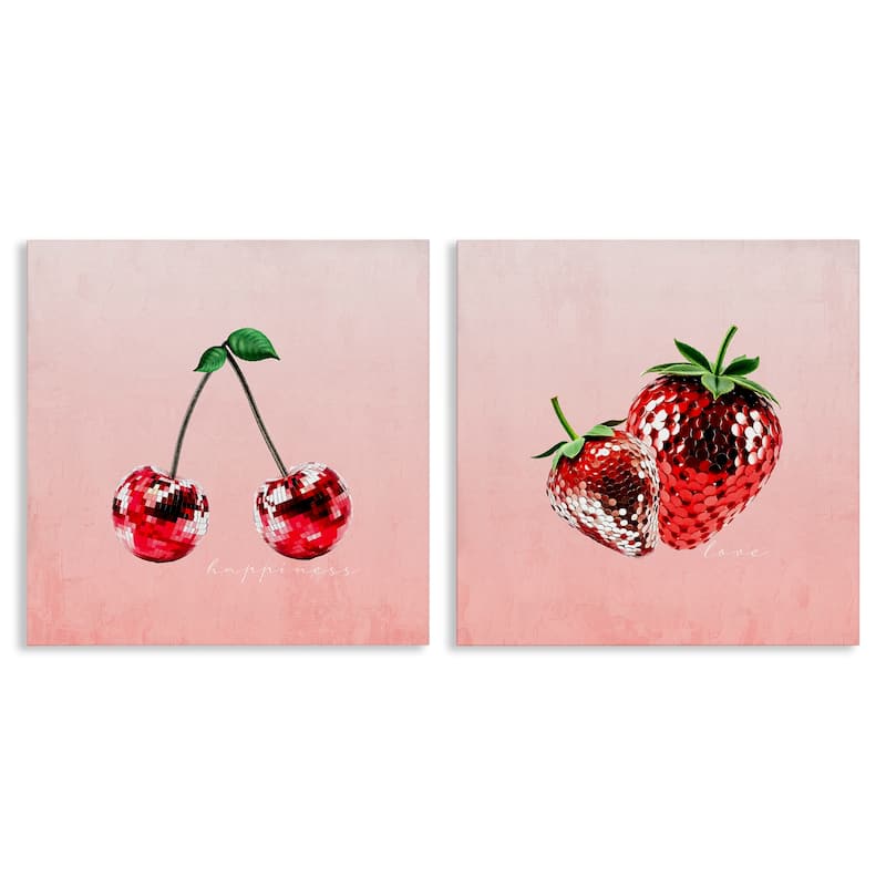 Stupell Happiness & Love Disco Fruits Canvas Wall Art Design By Kim Allen (Set of 2) - 17 x 17