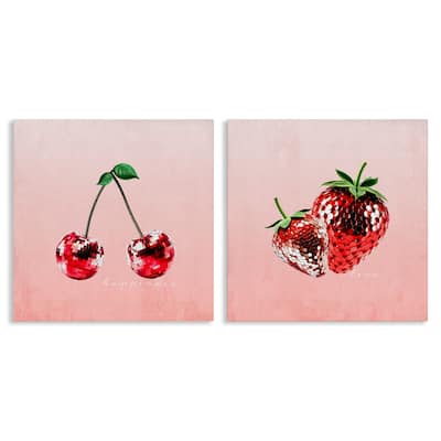 Stupell Happiness & Love Disco Fruits Canvas Wall Art Design By Kim Allen (Set of 2)