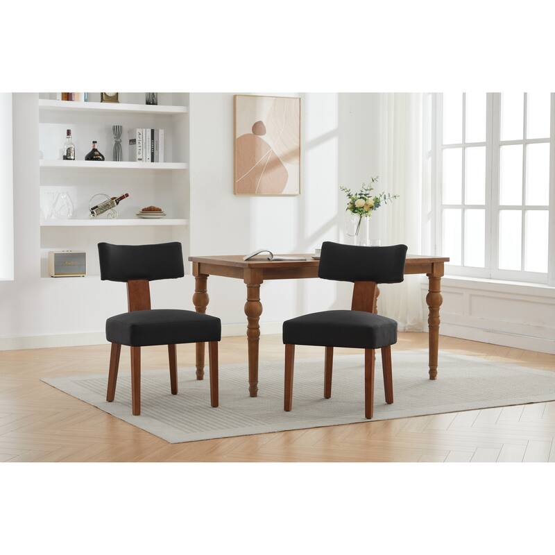Linen Dining Chairs Set of 2, Armless Chairs with Curved Upholstered Backrest and Wooden Legs for Dining Room