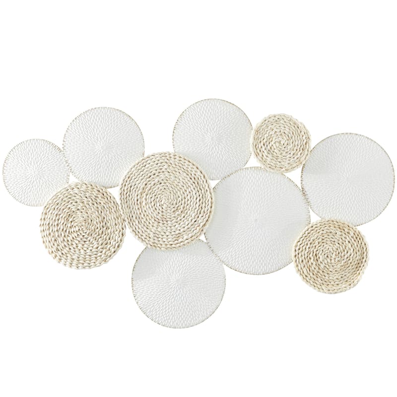 Metal Plate Rope Design Home Wall Decor with Textured Pattern - White - Roche River Decor - White