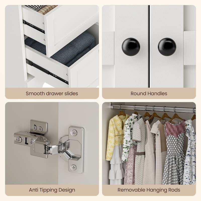 Pocassy 71" H Wardrobe Closet with Drawers with Doors and Storage