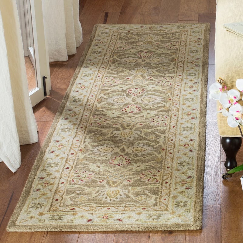 SAFAVIEH Anatolia Karanfila Traditional Oriental Hand-spun Wool Rug - 2'3" x 22' Runner - Tan/Ivory