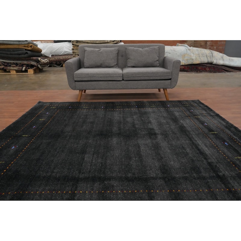 Hand Knotted Oriental 100% Wool Carpet Tribal Animal Pictorial Greys & Charcoal Gabbeh Area Rug - 8' 0'' X 7' 11''