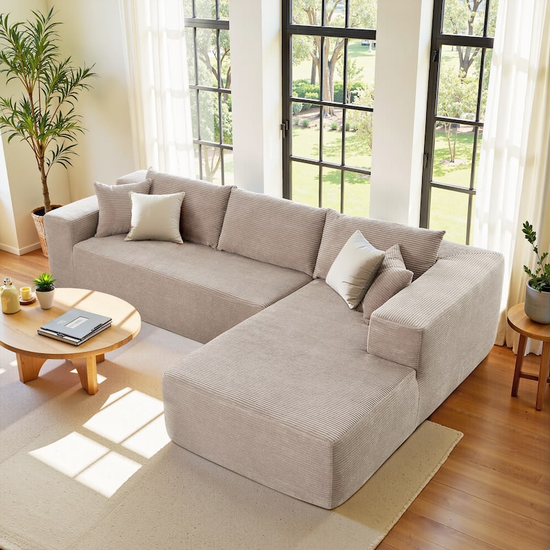 HOOOWOOO Modern Minimalist Style Sectional Couch Modular Corduroy Sofa for Living Room - Camel