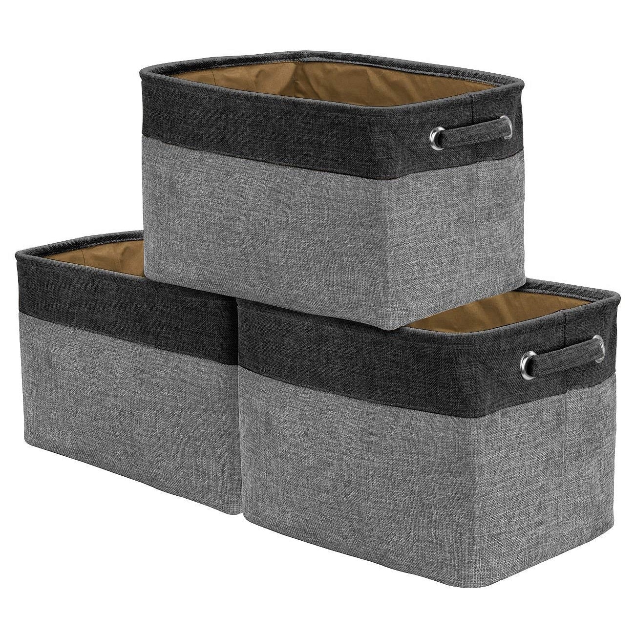Twill Storage Basket Set - 3 Pack, Black - Overstock - 25451576