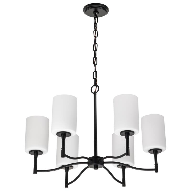 Liam 6 Light Chandelier Matte Black White Opal Glass - Matte Black