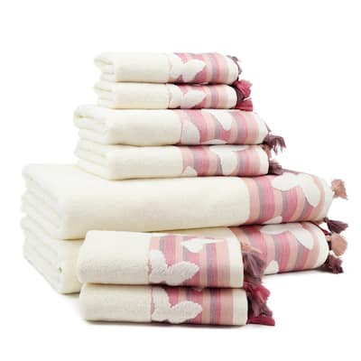 East'N Blue Butterfly Turkish Cotton Bath Towel Set (Set of 8) - (2 Bath Towel, 2 Hand Towel, 4 Washcloth)
