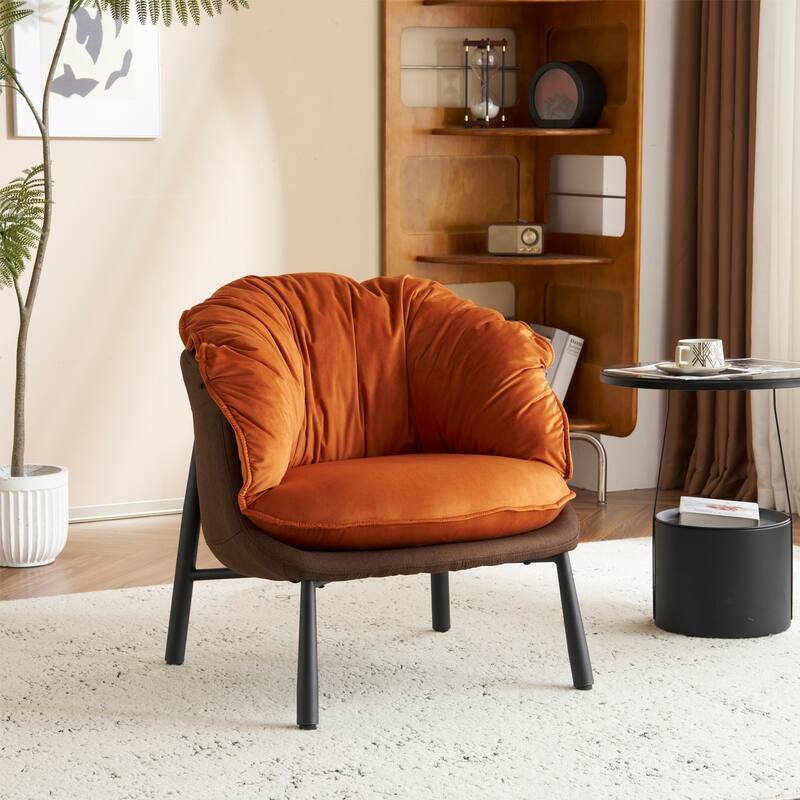 Modern Velvet Accent Chair with Wooden Frame and Black Metal Legs for Living Room or Lounge Seating - 27.4"L x 27"W x 29.1"H