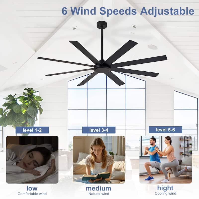 Large Ceiling Fan without Light - 8-Blade, Remote App Control, Dimmable 3CCT LED, Quiet DC Motor​