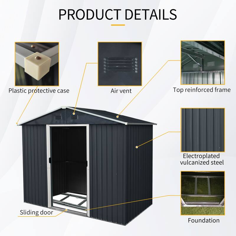 8ft x 4ft Outdoor Metal Storage Shed with Sliding Door and foundation for Backyard, Patio, Lawn