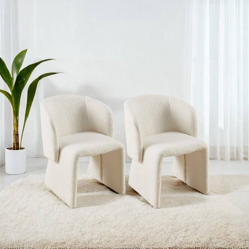 Modern Dining Chair Accent Chair White Single Sofa Chair,Upholstered Side Chair Teddy Comfy Chair for Dining Room/Bedroo