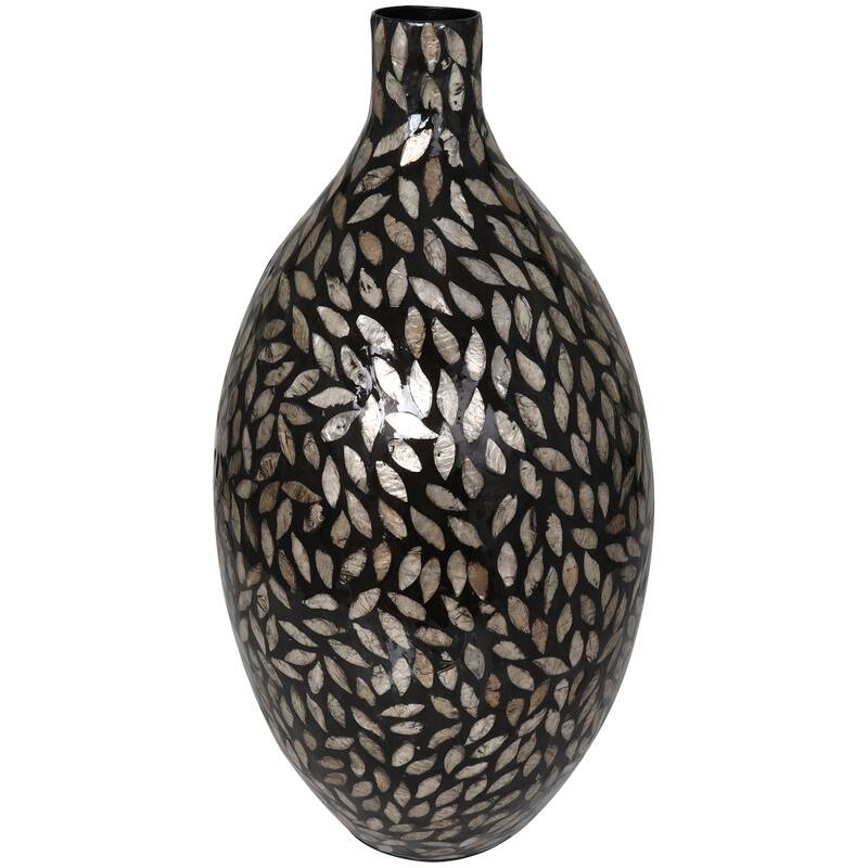 Black Mother of Pearl Shell Handmade Mosaic Floral Inspired Decorative Vase