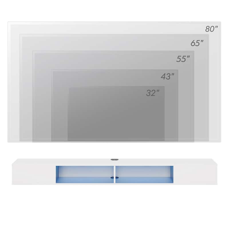 WAMPAT 70 Inch Floating TV Shelf With LED Lights, Floating TV Stand Under TV Media Console for Living Room - 70 inch