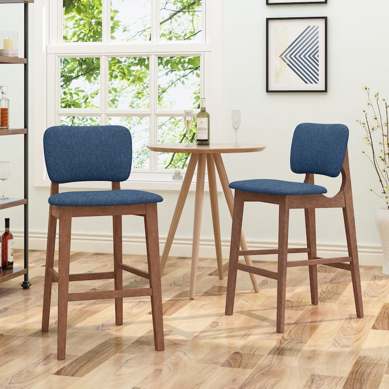Modern Set of 2 Bar Stools with Padded Backrest, Upholstered Seat, Wooden Frame, Footrest, for Bar Dining Room Living Room