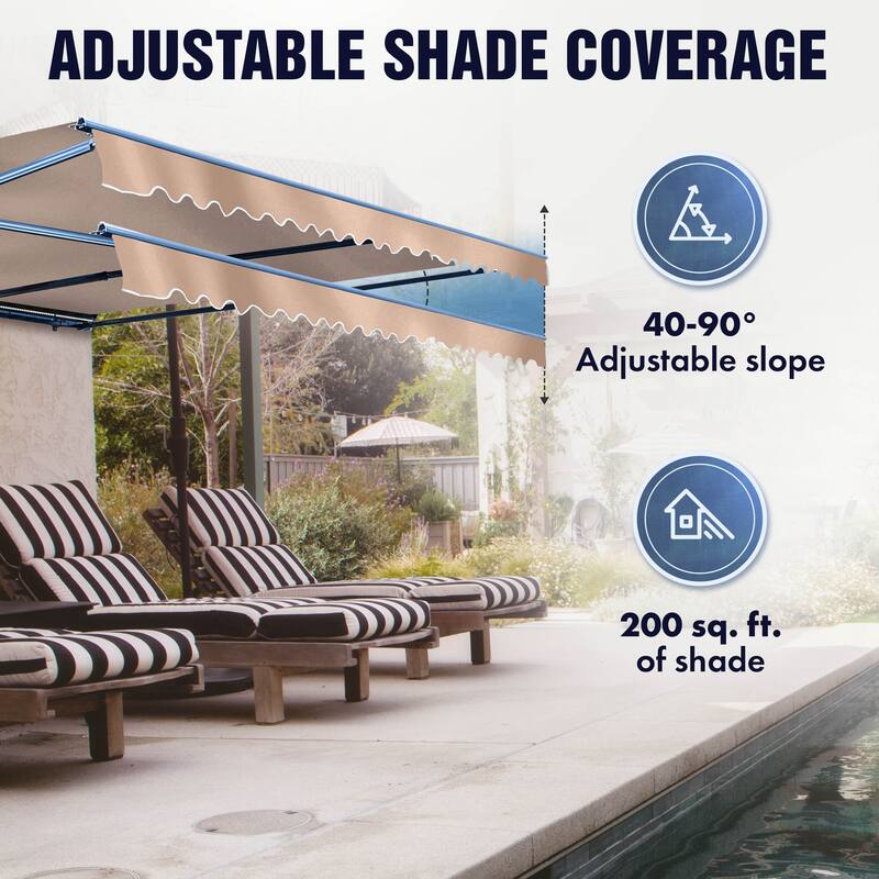 ALEKO Caribbean Motorized Patio Awning - White Frame - Red & White Striped - 20 x 10 Feet