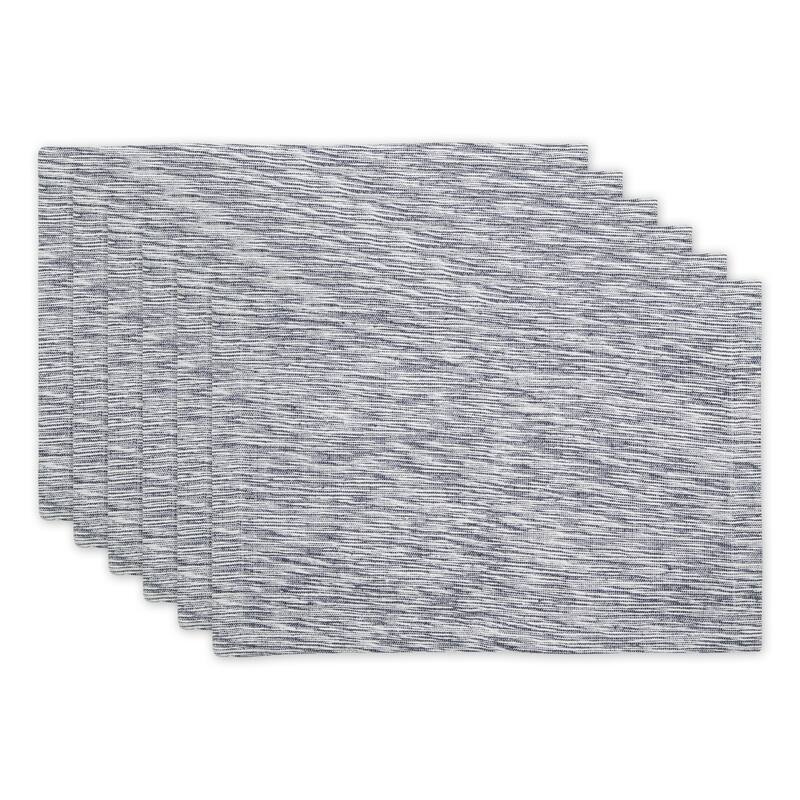 Light Grey And Off-White Tonal Recycled Cotton Slubby Rib Placemat (Set of 6) 13x19 - Navy Slubby