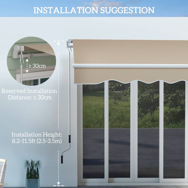 Outsunny 13' x 8' Manual Retractable Sun Shade Patio Awning with Durable Design & Adjustable Length Canopy