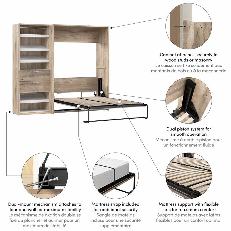 Cielo Full Murphy Bed and Shelving Unit with Drawers by Bestar