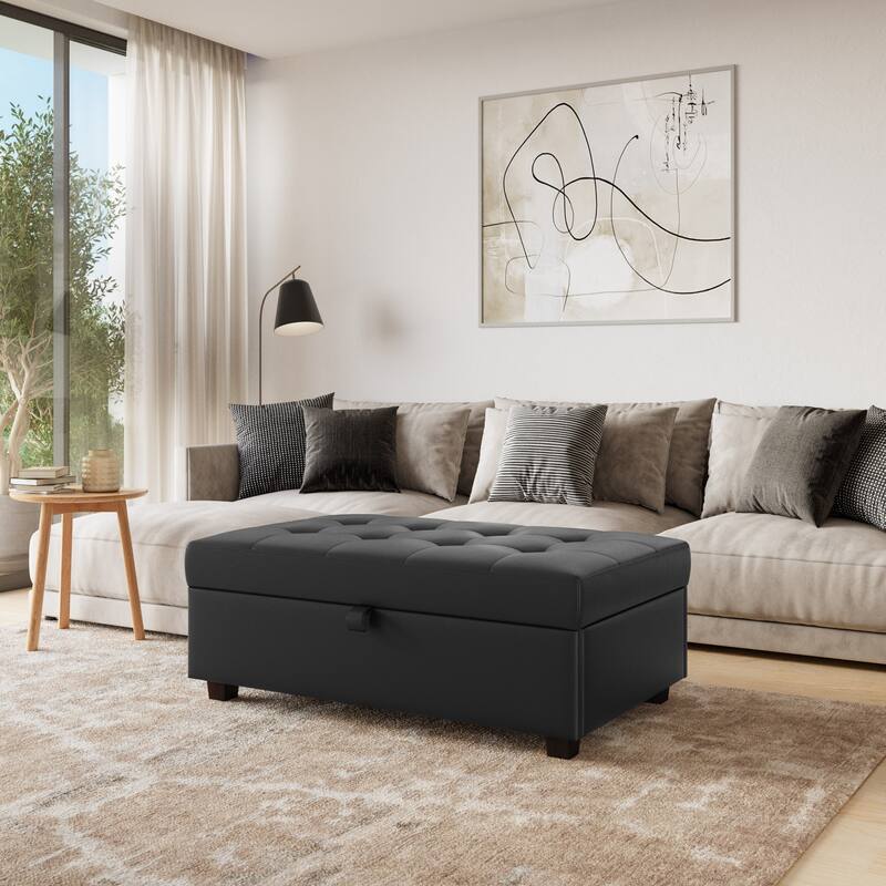 Elliot Extra Large Storage Ottoman - Black