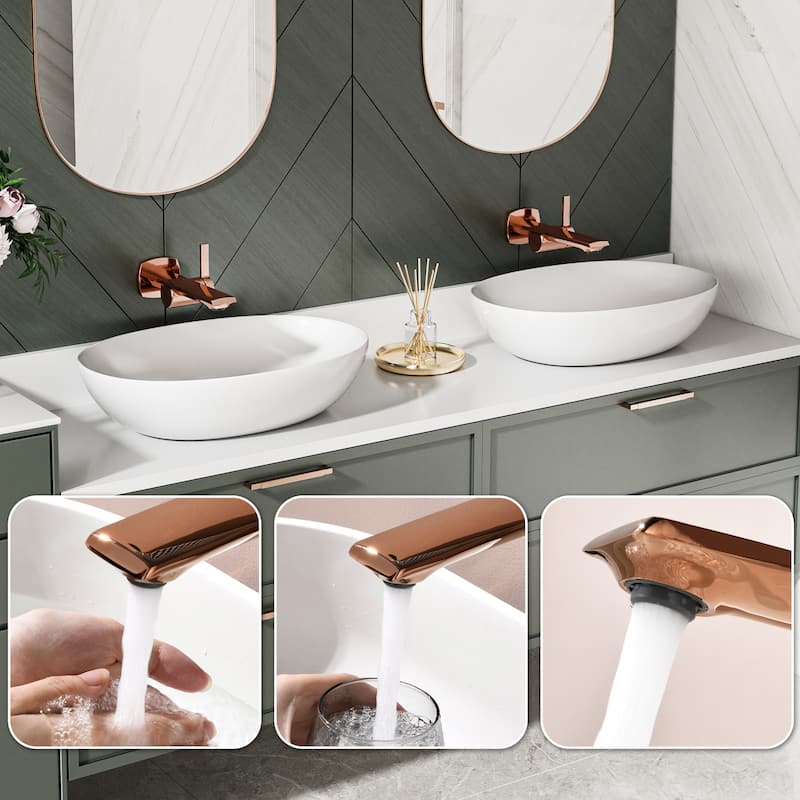 Modland Wall Mount Single Hole Bathroom Faucet, NSF/CUPC Certified & Salt Spray 8 (Matte Black/Rose Gold)