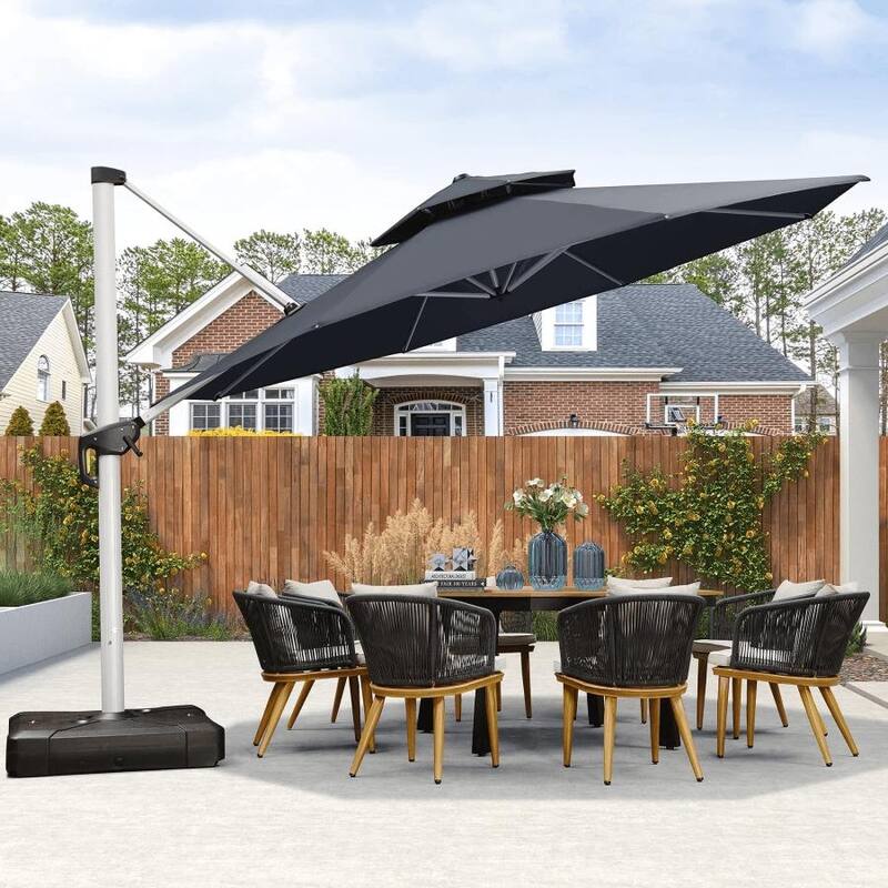 PURPLE LEAF 13 ft Round Offset Hanging Patio Umbrella - Grey