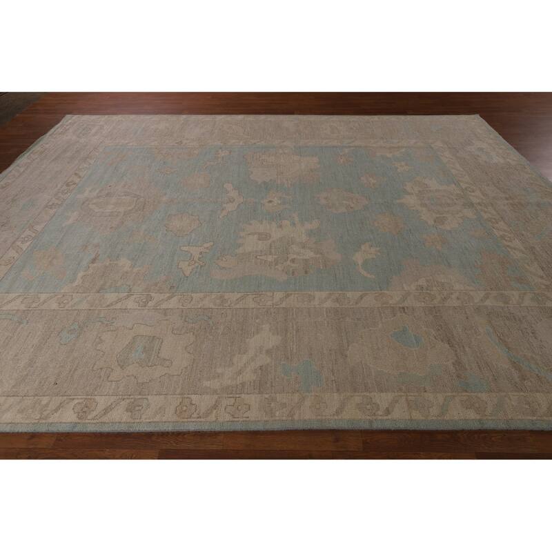 Light Blue Oushak Turkish Rug Hand-Knotted Wool Carpet - 9'0"x 11'10"