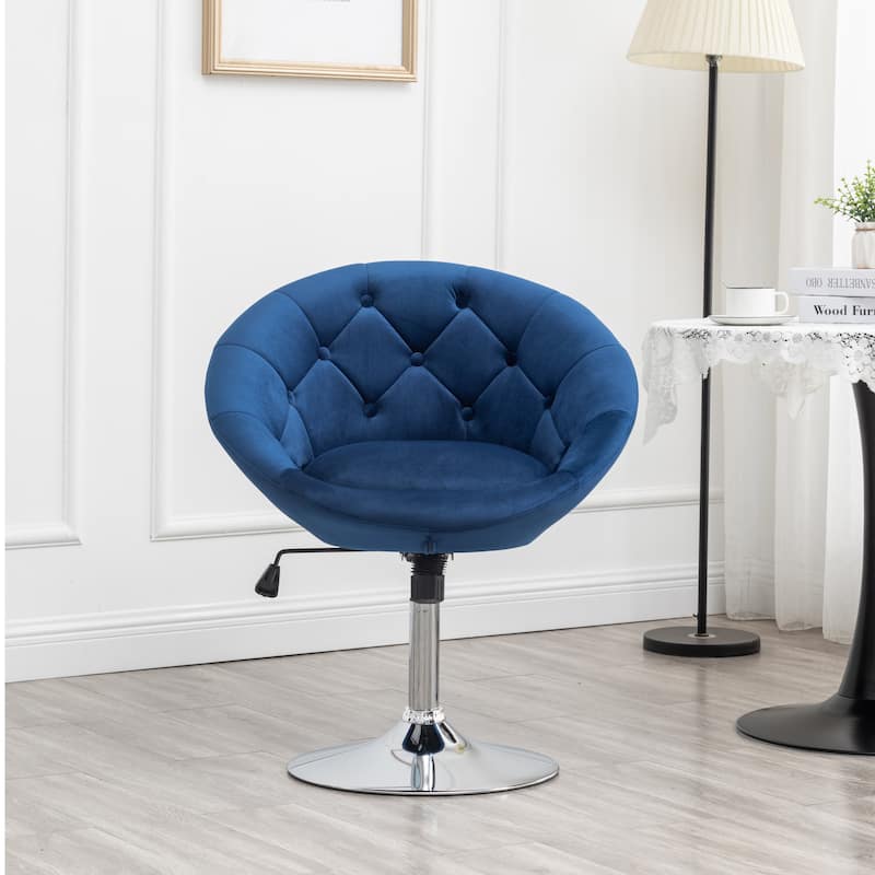 Blue Modern 28.25" Velvet Swivel Button Tufted Accent Chair with Hydraulic Base