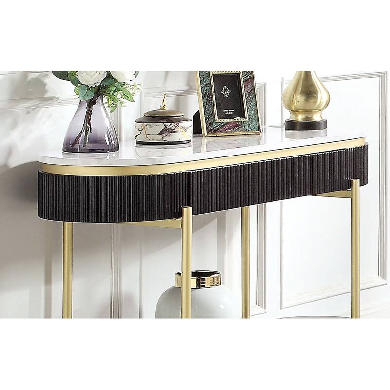 Glam Contemporary Light Teal 1pc Sofa Table White Faux Marble Top Living Room Side Table Open Bottom Shelve