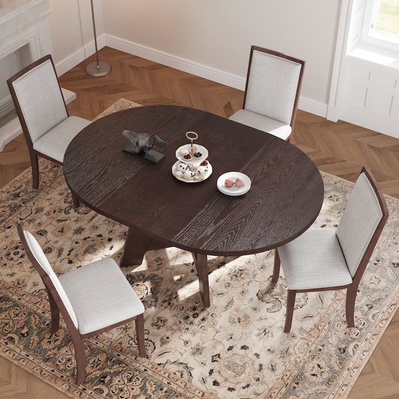 Extendable Round Dining Table Set with 18" Removable Leaf - Espresso
