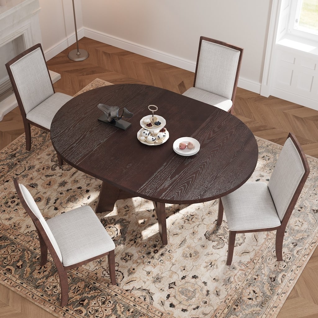 Extendable Round Dining Table Set with 18" Removable Leaf