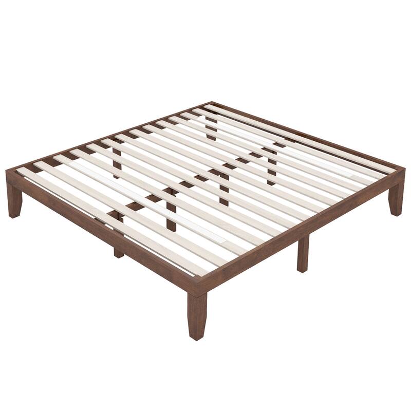 Costway King Size 14'' Wooden Bed Frame Mattress Platform Wood Slats