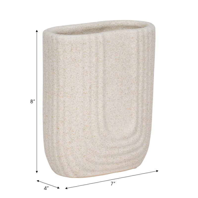 Rectangular Speckled Sand Upside Down Arch Vase - Ivory, 8"