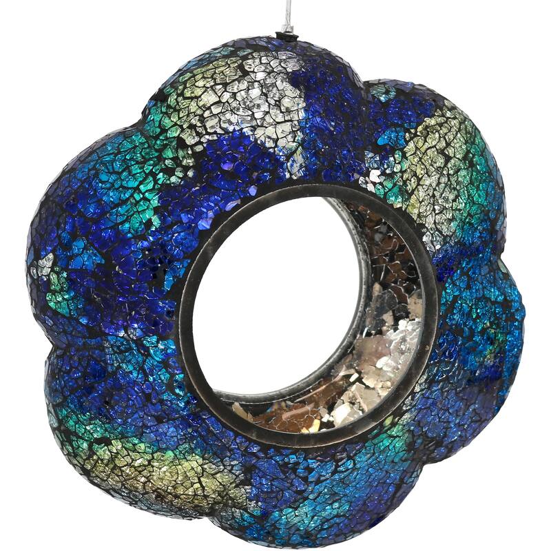 Outdoor Hanging Bird Feeder Indigo Glass Flower Fly-Through - 9"