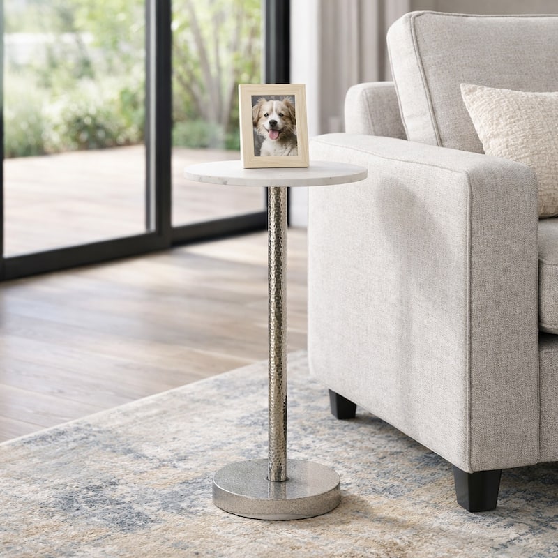 Metal Top Round End Table with Flat Base - Silver, 25"