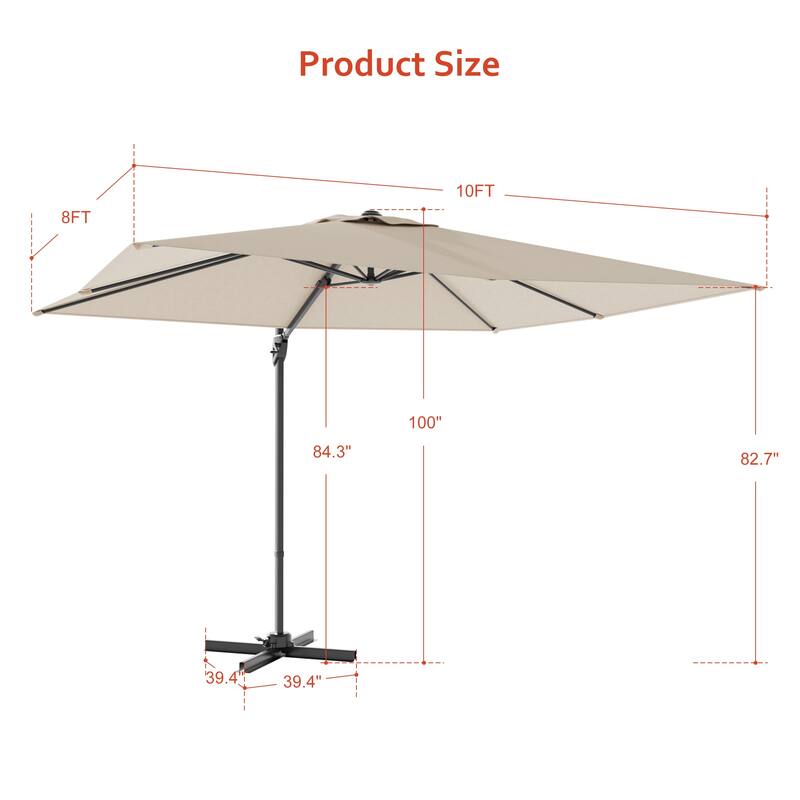 LIVOOSUN 10x8FT Rectangular Cantilever Patio Umbrella Aluminum Frame