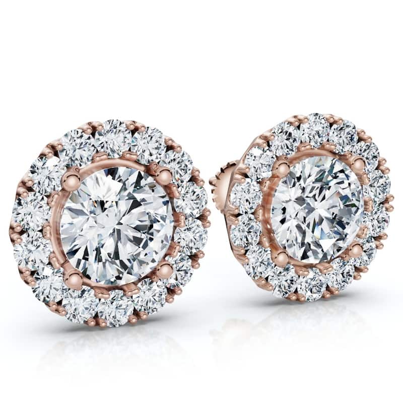 2 1/2Ct Diamond Halo Studs Gold Lab Grown Women's Earrings
