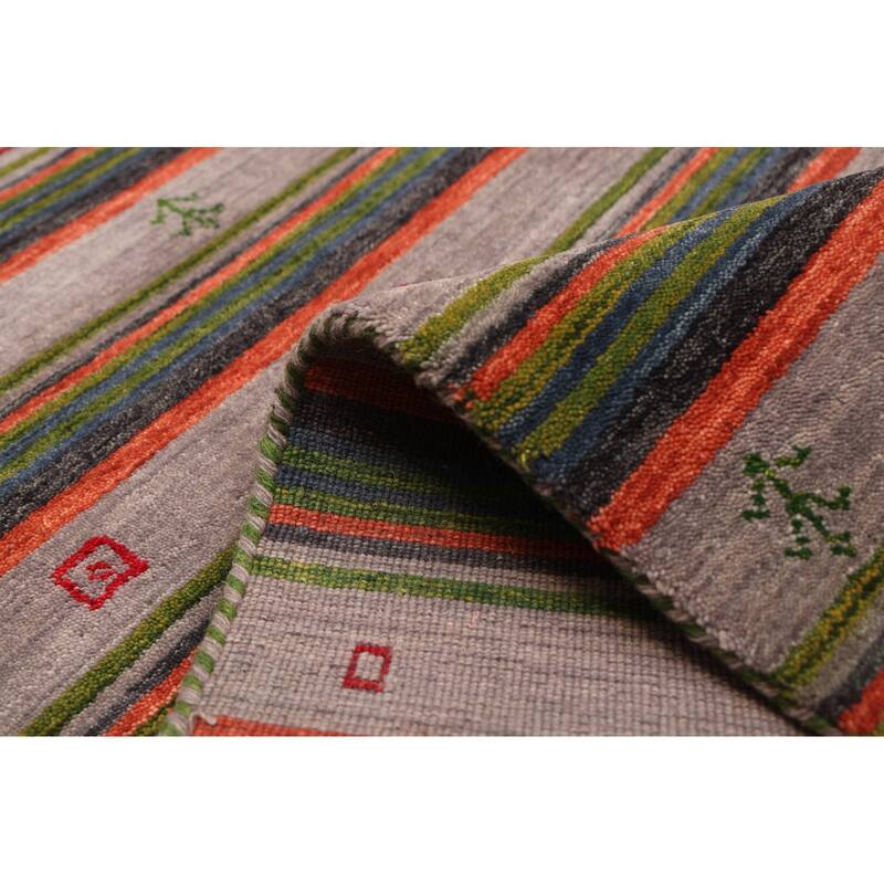 ECARPETGALLERY Hand Loomed Kashkuli Gabbeh Grey Wool Rug - 6'9 x 9'9