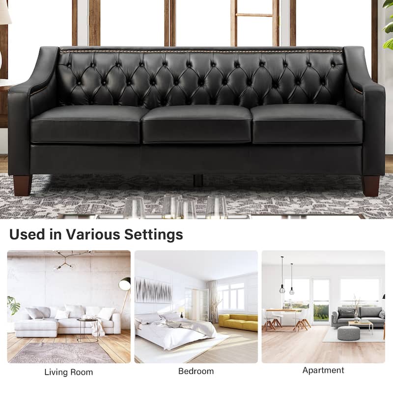 Mateo 82.28" Wide Transitional Genuine Leather Sofa with Nailhead Trim and Button-Tufted Back