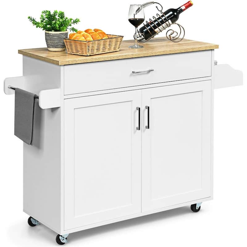Rolling Kitchen Island Cart with Towel and Spice Rack - 45.5" x 16" x 33.5"(L x W x H)