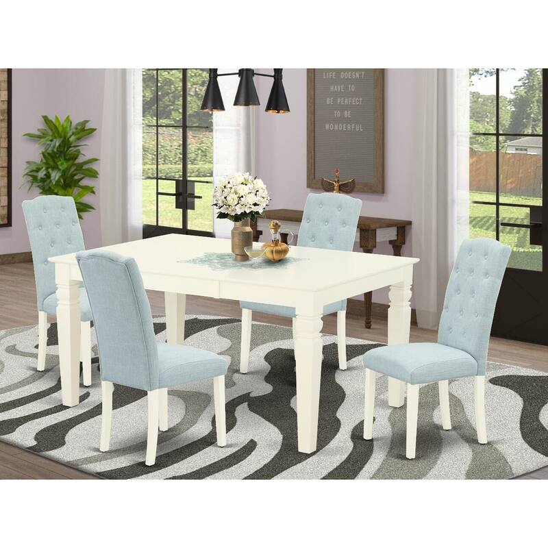 East West Furniture Dining Set- a Dining Table and Linen Fabric Dining Chairs(Finish & Pieces Options) - WECE5-WHI-15